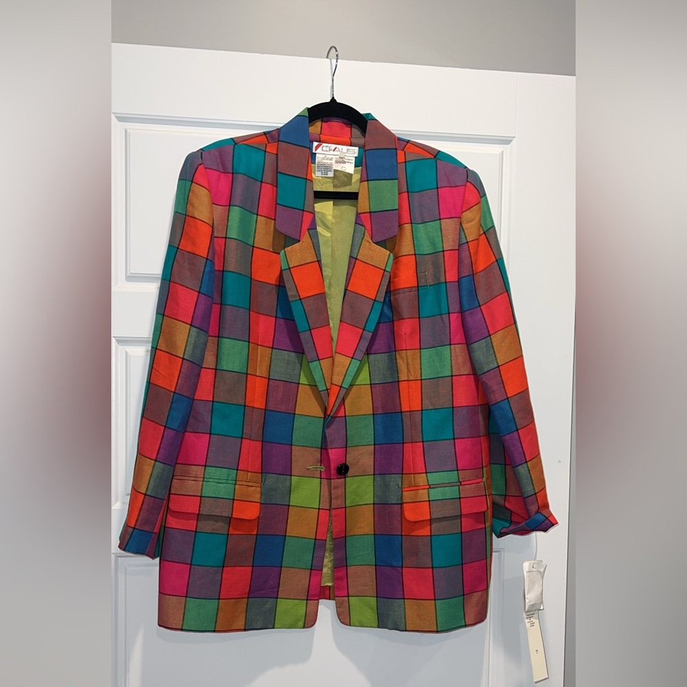 NWT Vintage Chaus Multicolor Plaid Blazer in Bright Checks